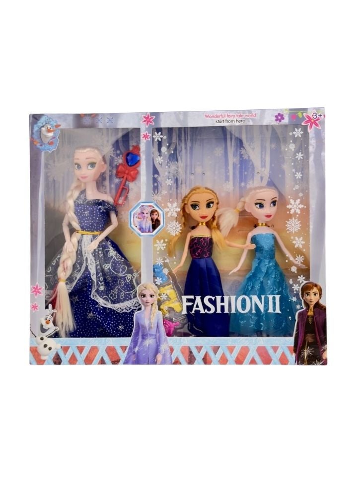 بريميم مجموعة هدايا دمى أزياء أميرات فروزن - فساتين زرقاء وبنفسجية مع إكسسوارات، دمى لعب أدوار خيالية للبنات - Image 1