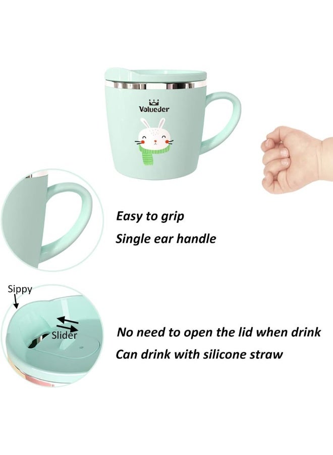 Valueder Baby Cute Mug Cup with Lid, 7oz Anti Scald Stainless Steel Cup with Lid for Kids (Light Green) - Image 5
