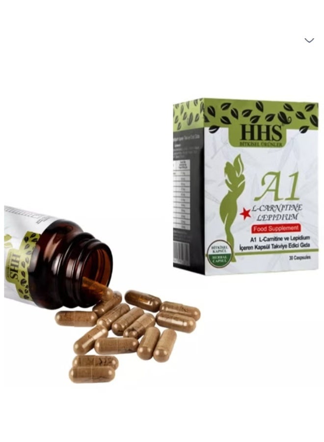 أتش أتش أس HHS A1 L-Carnitine Lepidium – كبسولات نباتية لدعم حرق الدهون والطاقة (30 كبسولة) - Image 3