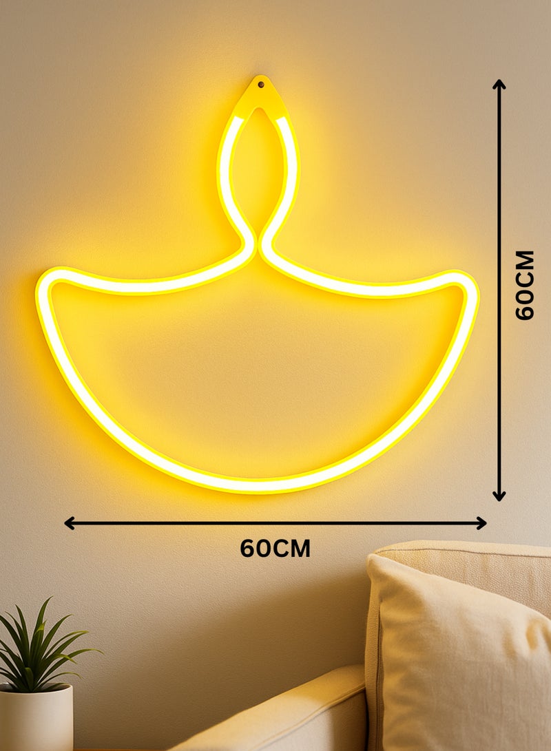 Diya Neon LED Light – Warm White Festival Decoration Lamp for Diwali, Home, Pooja Room & Parties – Hanging Neon Sign (60cm) - Image 1