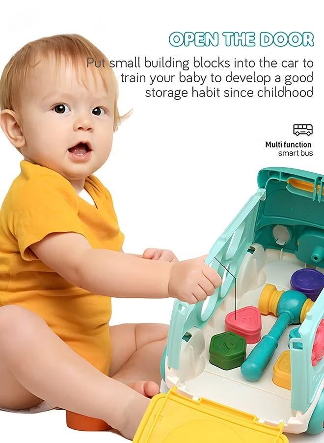 WALALLA Pull-Along Smart Bus Toy - 6-in-1 Pounding & Sorting Activity Cube | Educational Toddler Toy for Boys & Girls Ages 1-3 | Birthday Gift with Lights & Music (Blue) - Image 4