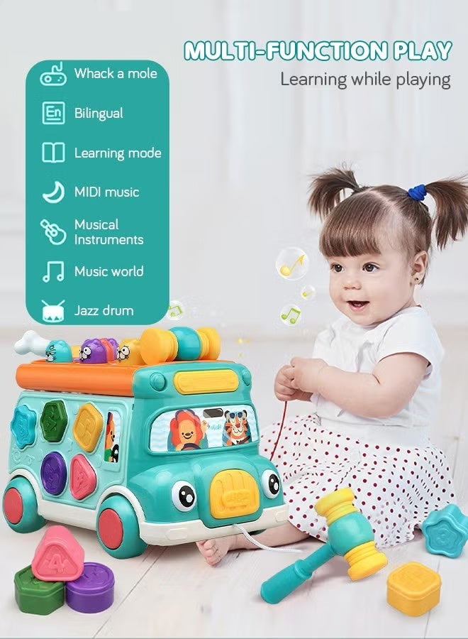 WALALLA Pull-Along Smart Bus Toy - 6-in-1 Pounding & Sorting Activity Cube | Educational Toddler Toy for Boys & Girls Ages 1-3 | Birthday Gift with Lights & Music (Blue) - Image 5