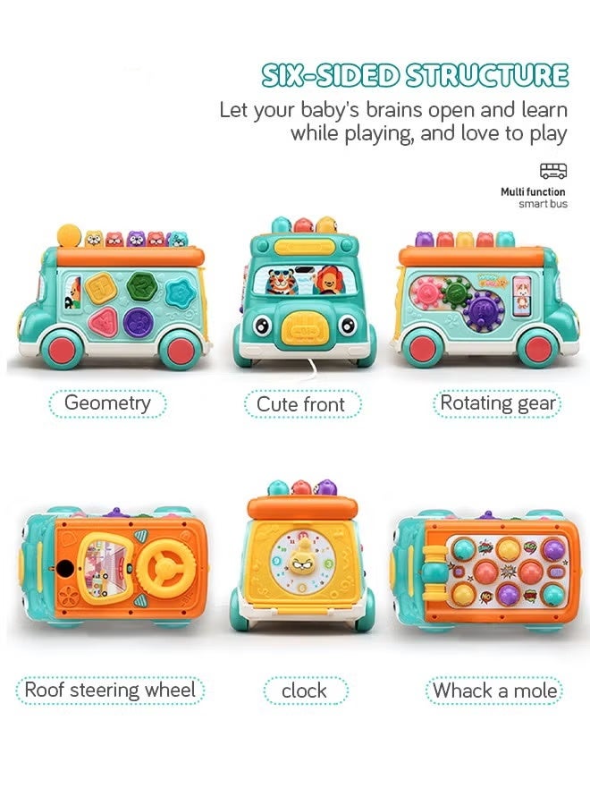 WALALLA Pull-Along Smart Bus Toy - 6-in-1 Pounding & Sorting Activity Cube | Educational Toddler Toy for Boys & Girls Ages 1-3 | Birthday Gift with Lights & Music (Blue) - Image 3