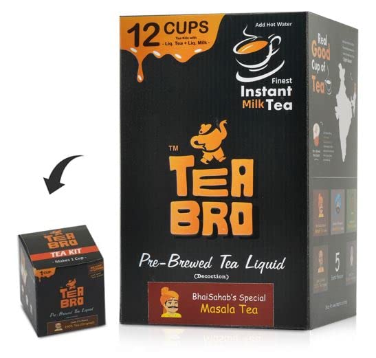 TEA BRO شاي برو، شاي حليب فوري (نكهة ماسالا) | مستخلص شاي مُعد مسبقًا (تركيز) | فقط أضف الماء الساخن | 12 مجموعة شاي مع (شاي سائل + حليب سائل + سكر) - مزيج ماسالا الخاص ببهاي صاحب - Image 1