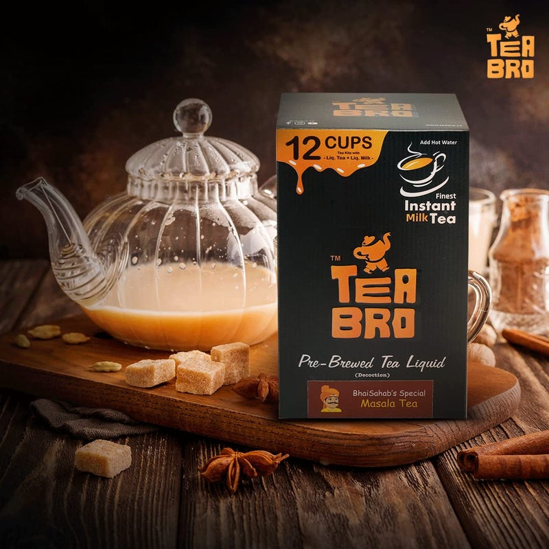 TEA BRO شاي برو، شاي حليب فوري (نكهة ماسالا) | مستخلص شاي مُعد مسبقًا (تركيز) | فقط أضف الماء الساخن | 12 مجموعة شاي مع (شاي سائل + حليب سائل + سكر) - مزيج ماسالا الخاص ببهاي صاحب - Image 4
