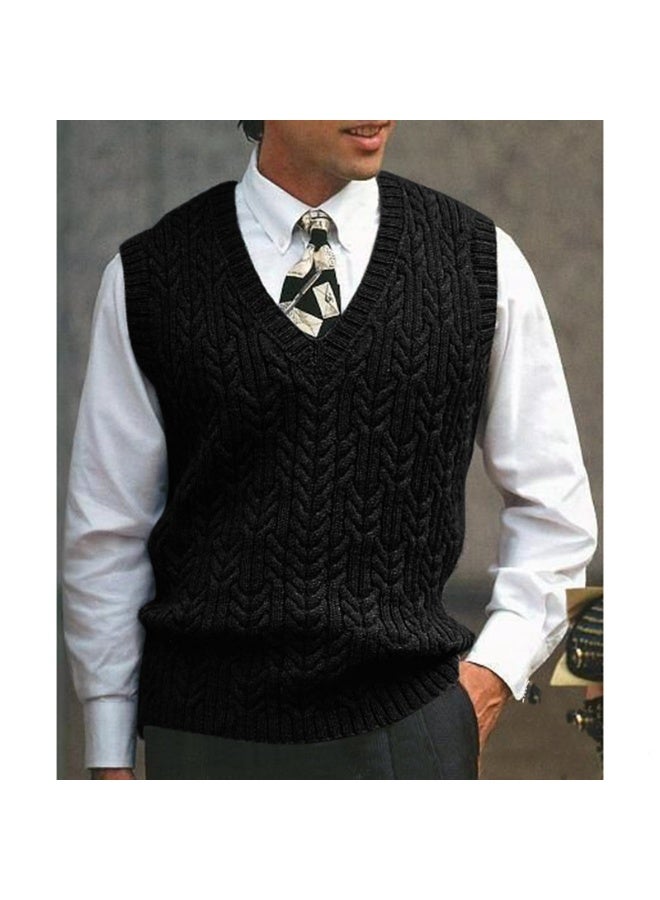 NIBEMINENT سترات رجالية صوفية بدون أكمام على شكل حرف V قميص صوف سادة مقطع عادي مناسب للخريف والشتاء - Image 1