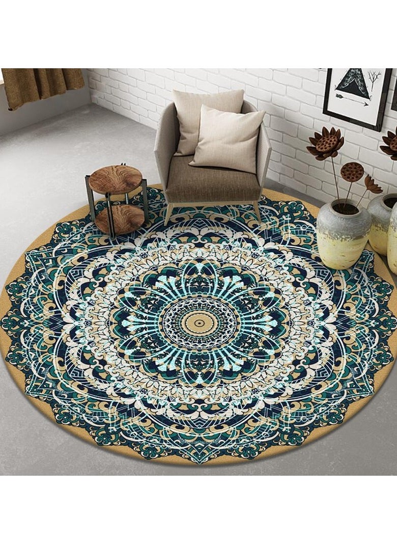 Loquat Polyester Fiber Machine Washable Bohemian Style Circular Carpet  - Image 1