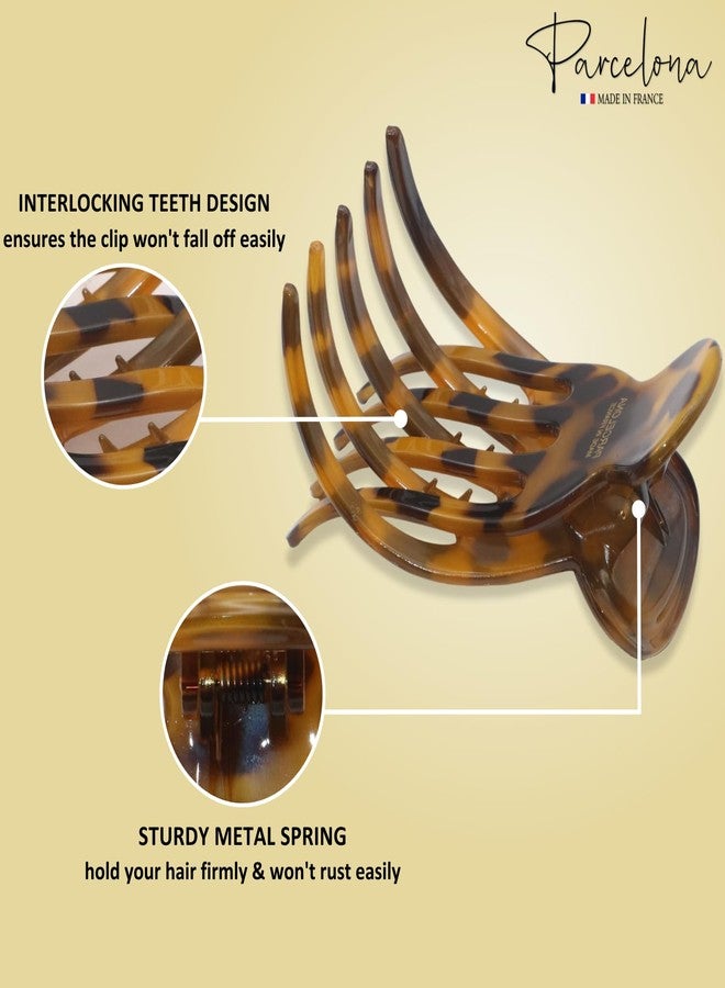 Parcelona French Basic Curved Paw Medium 3 1/4” Savana Brown Celluloid Side Slide In Jaw Yoga Hair Claw Wide Beak Hair Clip for Women and Girls Durable Stylish Women Hair Accessories, Made in France - Image 3