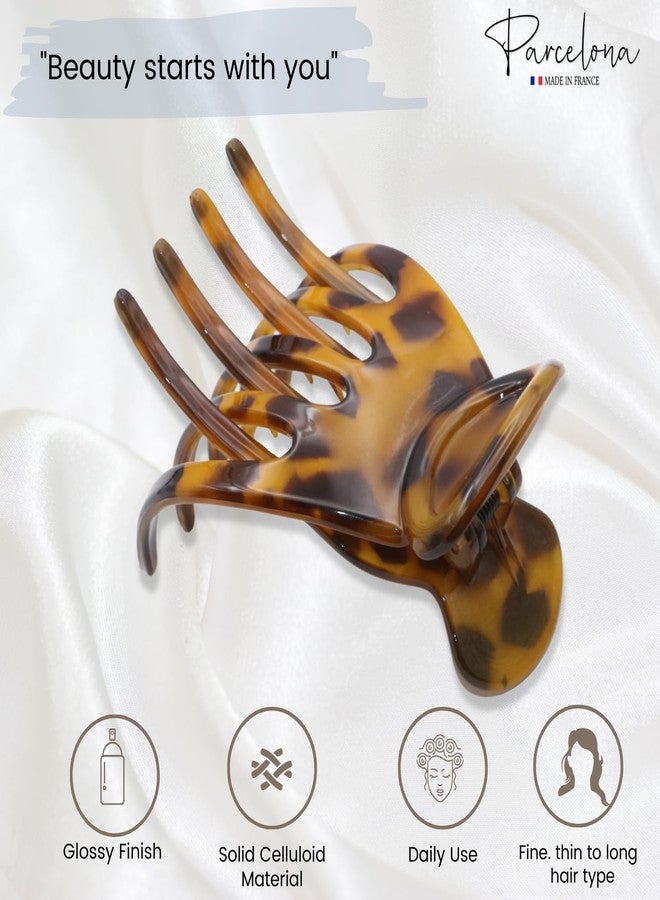 Parcelona French Basic Curved Paw Medium 3 1/4” Savana Brown Celluloid Side Slide In Jaw Yoga Hair Claw Wide Beak Hair Clip for Women and Girls Durable Stylish Women Hair Accessories, Made in France - Image 2