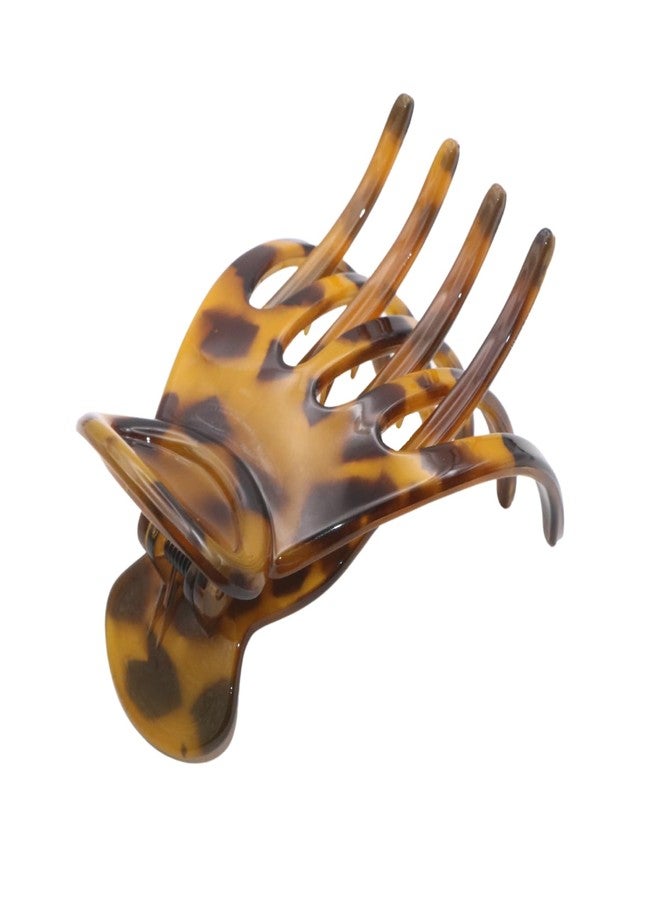 Parcelona French Basic Curved Paw Medium 3 1/4” Savana Brown Celluloid Side Slide In Jaw Yoga Hair Claw Wide Beak Hair Clip for Women and Girls Durable Stylish Women Hair Accessories, Made in France - Image 1