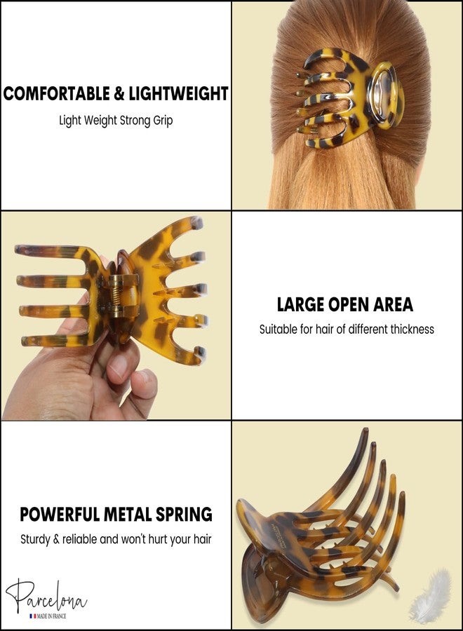 Parcelona French Basic Curved Paw Medium 3 1/4” Savana Brown Celluloid Side Slide In Jaw Yoga Hair Claw Wide Beak Hair Clip for Women and Girls Durable Stylish Women Hair Accessories, Made in France - Image 4