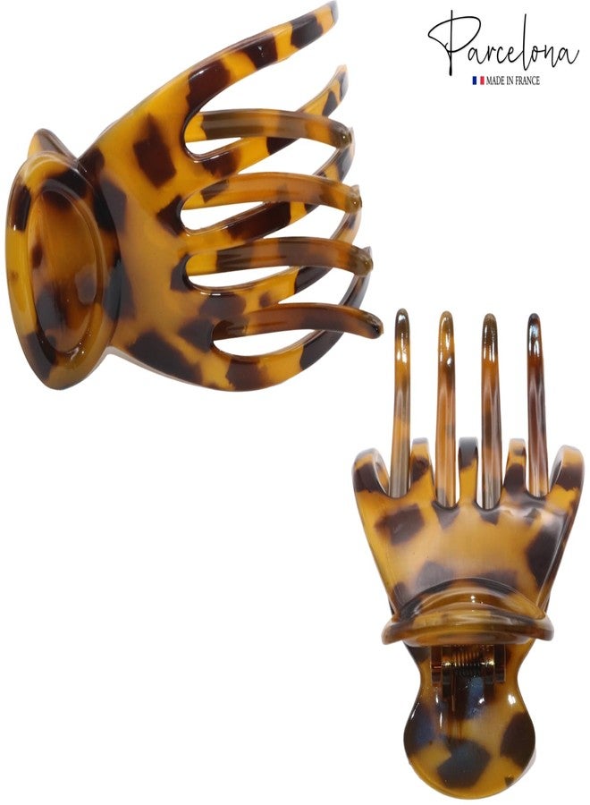 Parcelona French Basic Curved Paw Medium 3 1/4” Savana Brown Celluloid Side Slide In Jaw Yoga Hair Claw Wide Beak Hair Clip for Women and Girls Durable Stylish Women Hair Accessories, Made in France - Image 5