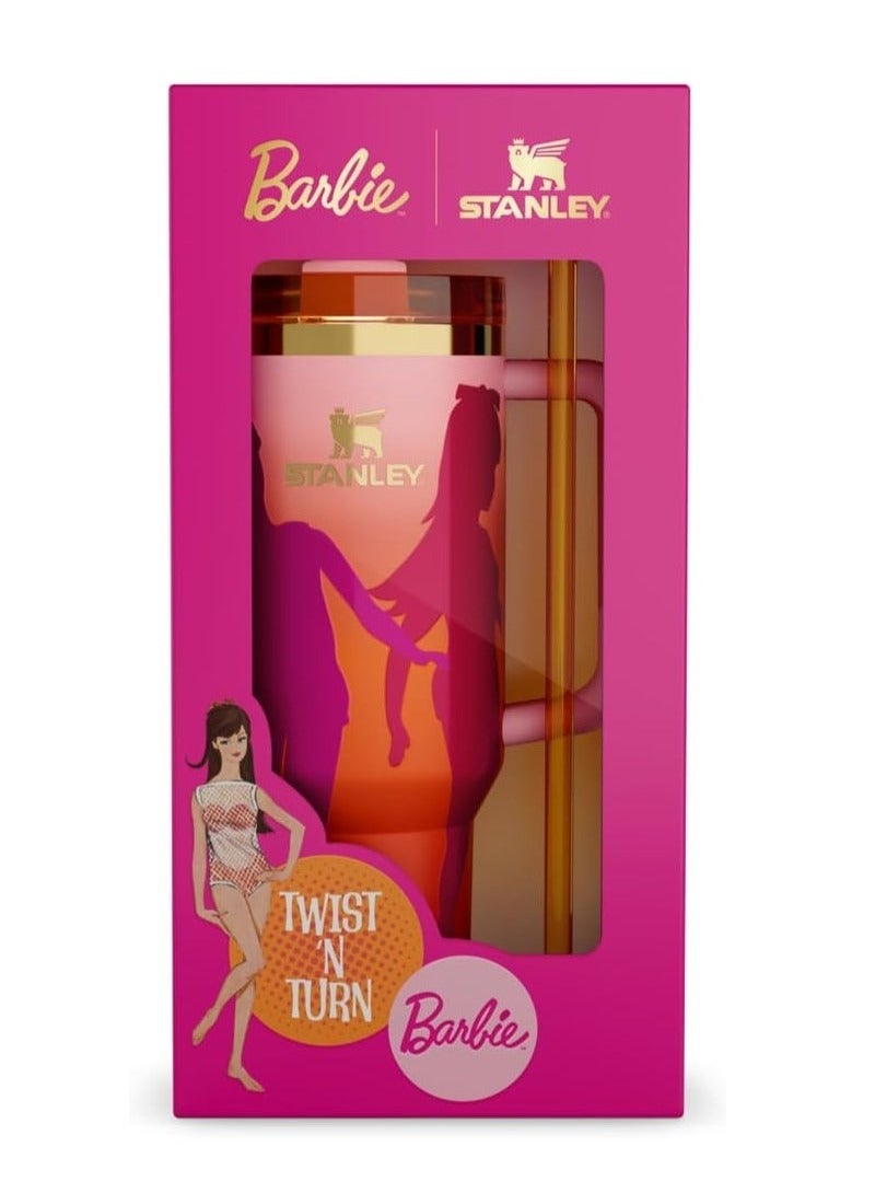 Barbie x Stanley ’60s Twist ’N Turn Quencher 40 OZ | Limited Edition Stainless Steel Tumbler with Retro Swirl Design, Leak-Resistant Lid, Reusable Straw & Handle | BPA-Free, Eco-Conscious, Double-Wall Vacuum Insulated | Cold for 11 Hours, Hot for 7 Hours | Vintage Collector Packaging | Stylish Daily Hydration for Living