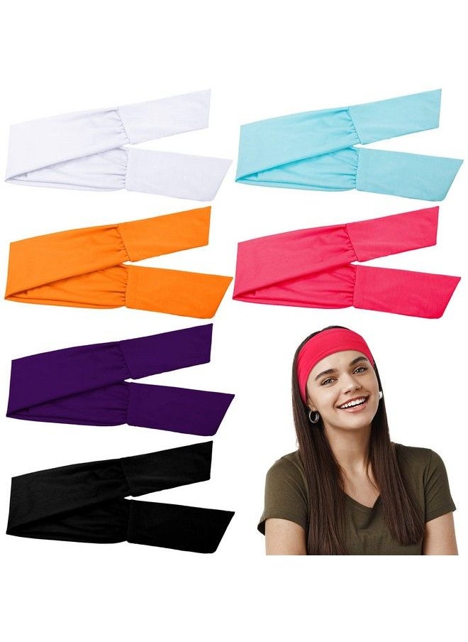 WILLBOND 6 Pieces Tie Headband For Women Adjustable Headbands Knotted African Headbands Yoga Elastic Non Slip Floral Hair Bands For Running Hiking Cycling Workout (Solid Patterns)  - Image 1