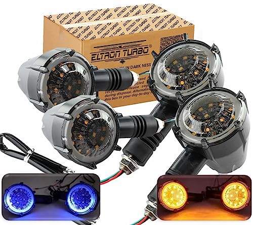 ELTRON TURBO Original Waterproof Flexible Rubber Smd New Round Running Indicators High Bright Universal For All Bikes Models Turn Led Signal Lights Motorcycle (Amber And Blue) (Pack Of 4) - Image 1