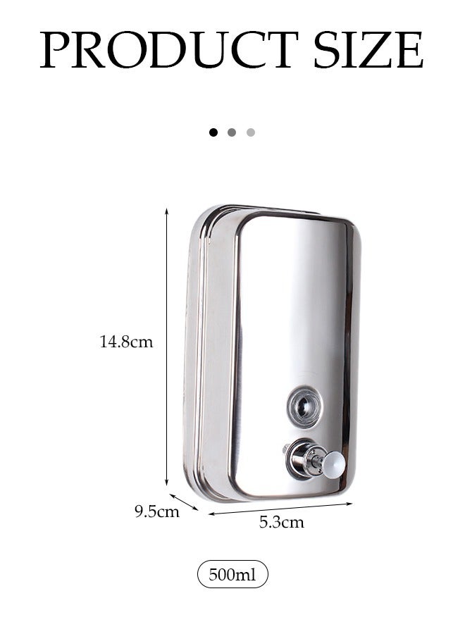 Stainless Steel Soap Dispenser，Wall Mounted Manual Press Soap Bottle，Used for Bathrooms, Kitchens, Hotels, and Restaurants，Mirror Silver, 500ML - Image 3