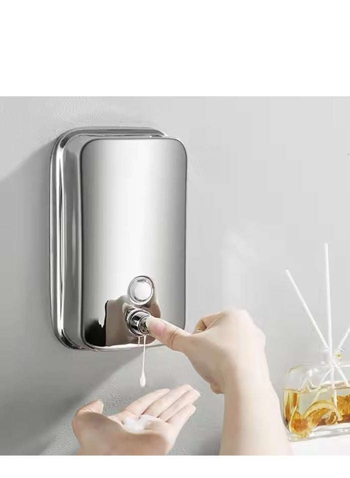Stainless Steel Soap Dispenser，Wall Mounted Manual Press Soap Bottle，Used for Bathrooms, Kitchens, Hotels, and Restaurants，Mirror Silver, 500ML - Image 1