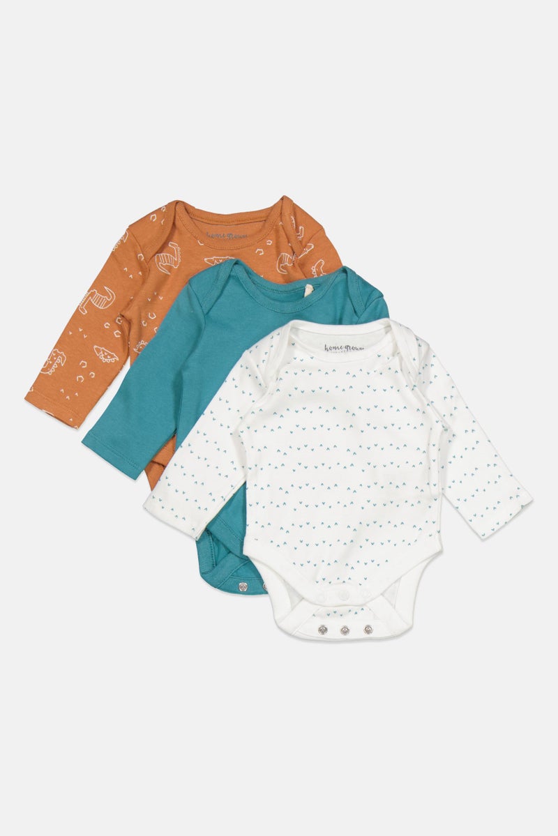 Home Grown Baby Toddlers Girl 3 Piece Printed Bodysuits, Teal Blue  - Image 3