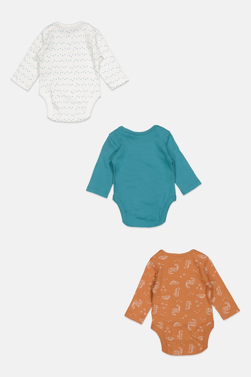 Home Grown Baby Toddlers Girl 3 Piece Printed Bodysuits, Teal Blue  - Image 2