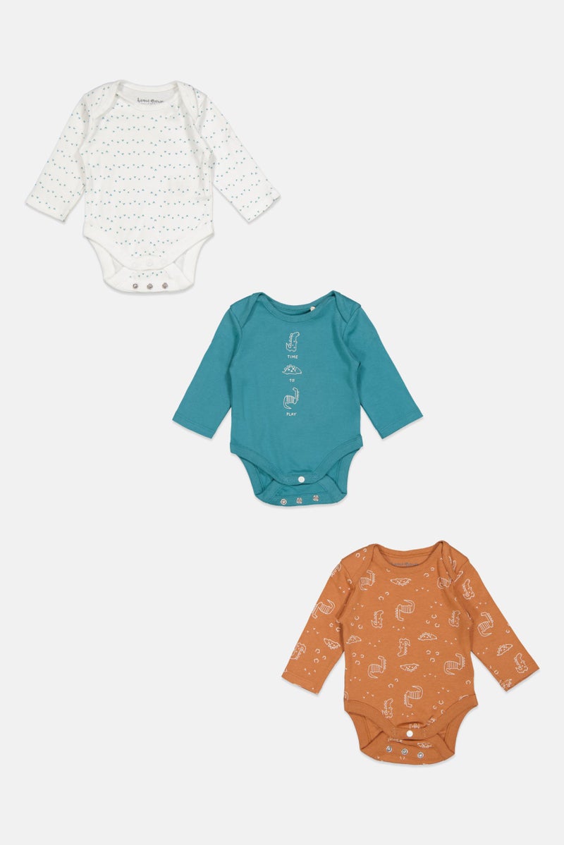 Home Grown Baby Toddlers Girl 3 Piece Printed Bodysuits, Teal Blue  - Image 1