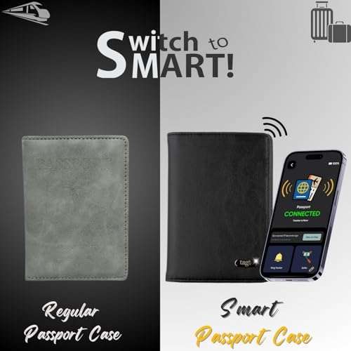 tag8 DOLPHIN Smart Passport Holder, Android and iOS Compatible, Genuine Leather Passport Cover with BLE Tracker and RFID Blocking Technology, Passport Wallet and Case for Cards and Cash, Black - Image 2