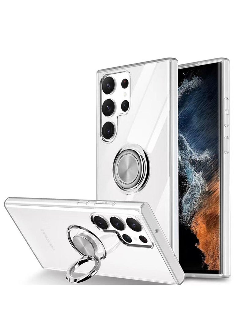 Raxoom Crystal Clear Soft Silicone Case Versatile Patented Metal Ring Kickstand Scratch Resistant Back Cover for Samsung Galaxy S23 Ultra(Clear) - Image 1