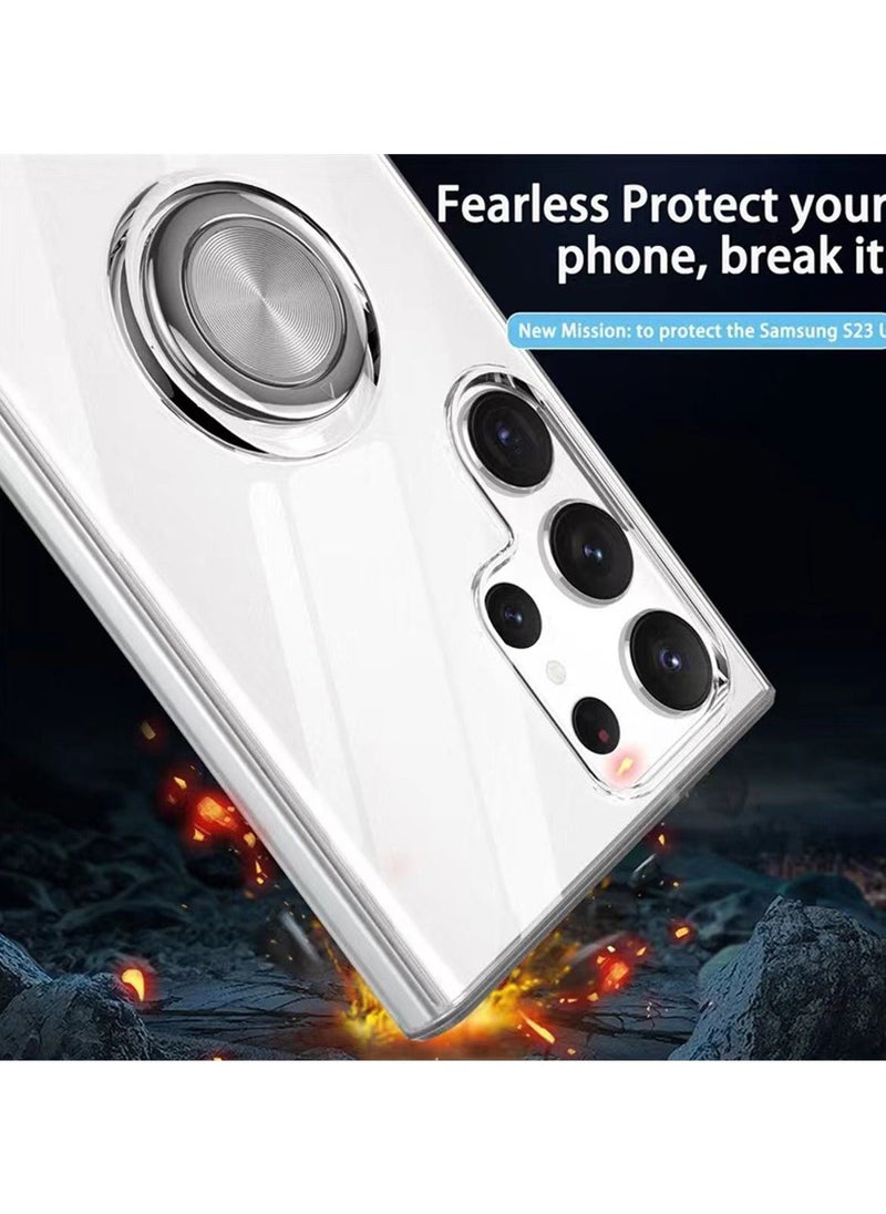 Raxoom Crystal Clear Soft Silicone Case Versatile Patented Metal Ring Kickstand Scratch Resistant Back Cover for Samsung Galaxy S23 Ultra(Clear) - Image 4