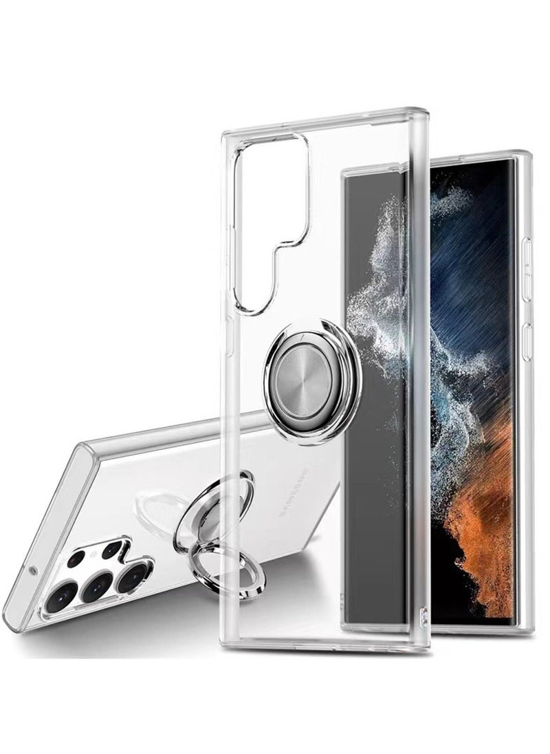 Raxoom Crystal Clear Soft Silicone Case Versatile Patented Metal Ring Kickstand Scratch Resistant Back Cover for Samsung Galaxy S23 Ultra(Clear) - Image 2