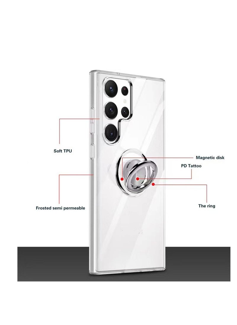 Raxoom Crystal Clear Soft Silicone Case Versatile Patented Metal Ring Kickstand Scratch Resistant Back Cover for Samsung Galaxy S23 Ultra(Clear) - Image 3