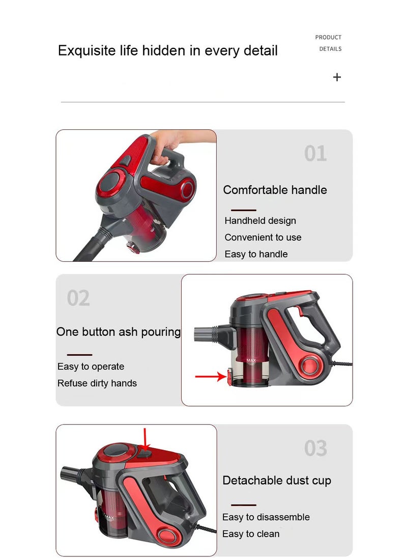 Vacuum Cleaner High Suction Portable Stick Vacuum 5Meter Long Cord Lightweight Powerful 600W 18KPa Suction 0.5L Large Capacity for For Home Hard Floor And Carpet