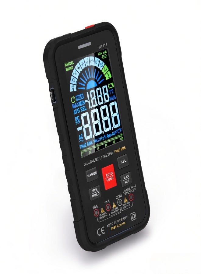 هابوتيست جهاز قياس متعدد الوظائف ذكي محمول HABOTEST HT116، شاشة عرض كبيرة ملونة VA، 9999 عدًا مع وظيفة مصباح يدوي، يقيس RMS الحقيقي، NCV، التيار المستمر، جهد التيار المتردد، التيار، المقاومة، السعة، التردد، نسبة التشغيل، اختبار الثنائيات الحية، وقياس درجة الحرارة. - Image 5