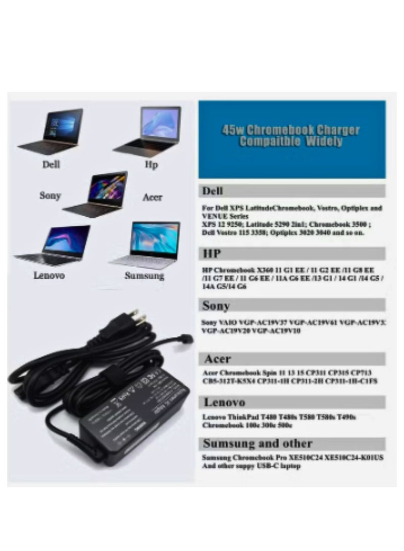 Terabyte Chromebook Charger 45W Type C for HP Chromebook 14 14A G5 X360 11A 11 G6 EE 11 G1 14-ca051wm 14-ca061dx 14-ca020nr 14-ca060n AC Adapter Power Supply 20V 2.25A - Image 2