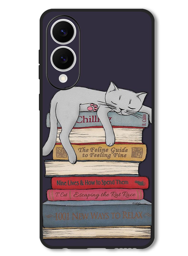 Theodor Case Compatible with Samsung Galaxy S25 Edge 6.7 Inch Protection Shockproof Bumper Cover Cat With Books - Image 1