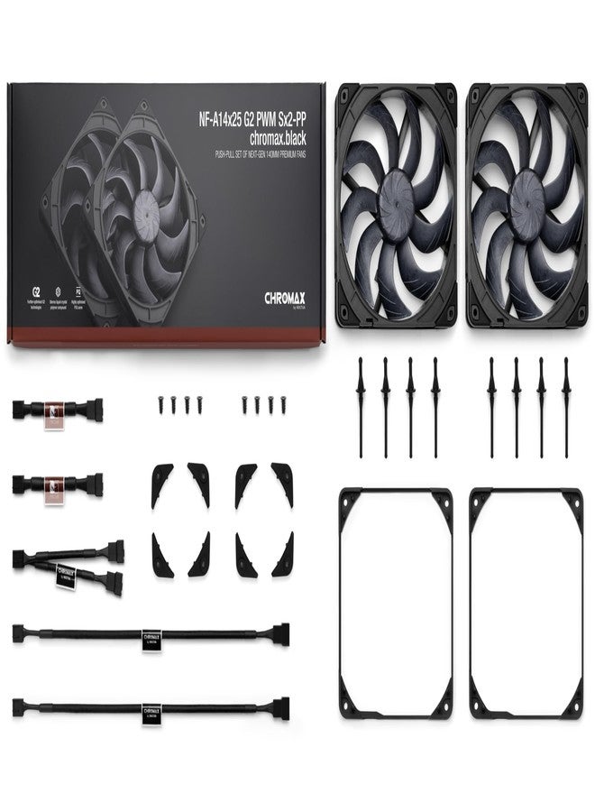 Noctua NF-A14x25 G2 PWM Sx2-PP chromax.Black, Dual Fan Set for Push-Pull and Side-by-Side Applications (Black) - Image 4