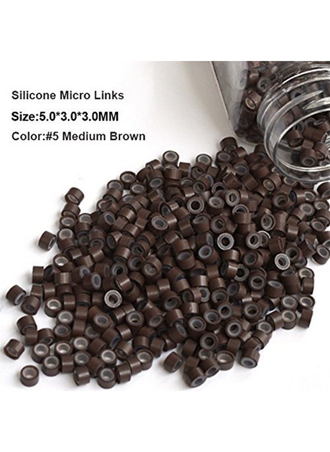 Ayina Slicone Lined Micro Rings Links Beads Linkies Of 1000Pc Aluminum Ring For Feather I Bonded Tipped Fusion Hair Extension Tools (Brown ( 5))  - Image 2
