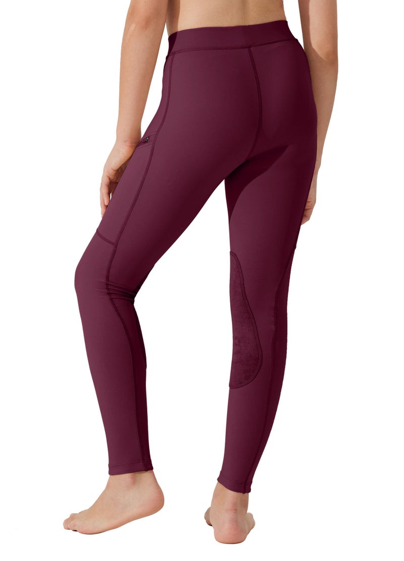 Willit Girls Horse Riding Pants Tights Kids Equestrian Breeches Knee-Patch Youth Schooling Tights Zipper Pockets Burgundy M - Image 2