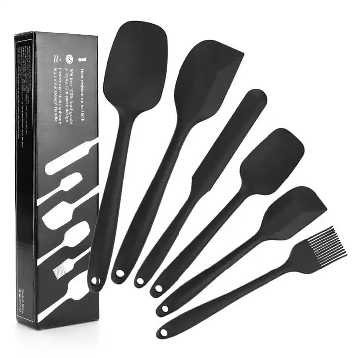 MOBDESK 6 Piece Silicone Spatula Heat Resistant Nonstick Spatulas Set with Stainless Steel Core Food Grade Silicone Spatulas for Baking Cooking Mixing Kitchen Utensils Set Dishwasher Safe Black - Image 1