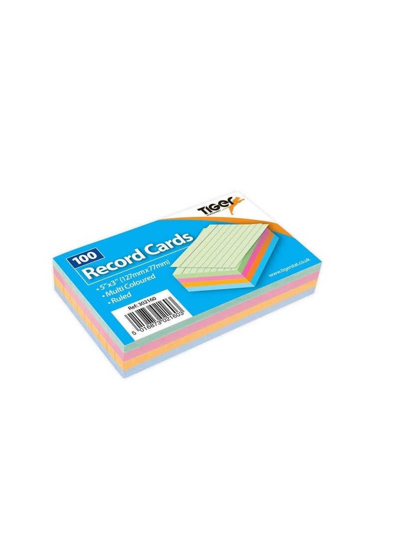 Tiger 1 x 100 Sheet Pack of Record Flash Cards Coloured Study Revision Coloured 5x3 - Image 2