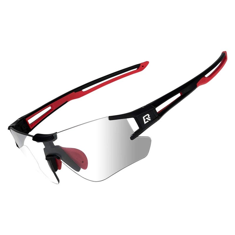 RockBros Cycling Sunglasses Photochromic Bike Glasses for Men Women Sports Goggles UV Protection Black Red regular