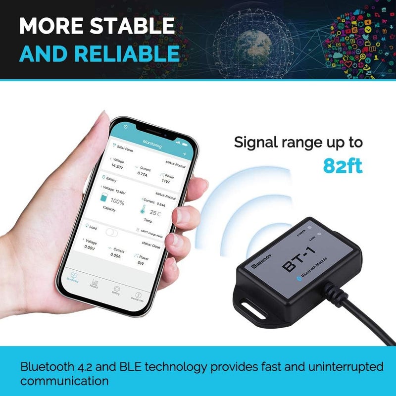 Renogy Bluetooth Module RJ12 Communication Port Compatible Rover/Wanderer/Adventurer Charge Controllers, BT-1 RS232,Black - Image 5
