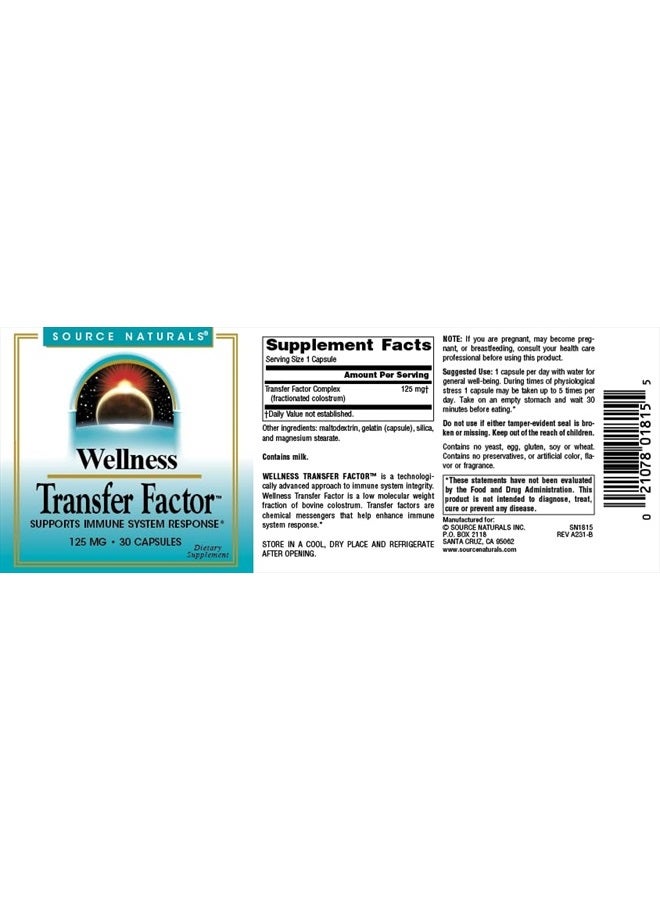 Source Naturals Wellness Transfer Factor, Supports Immune System Response* 125mg - 30 Capsules - Image 4