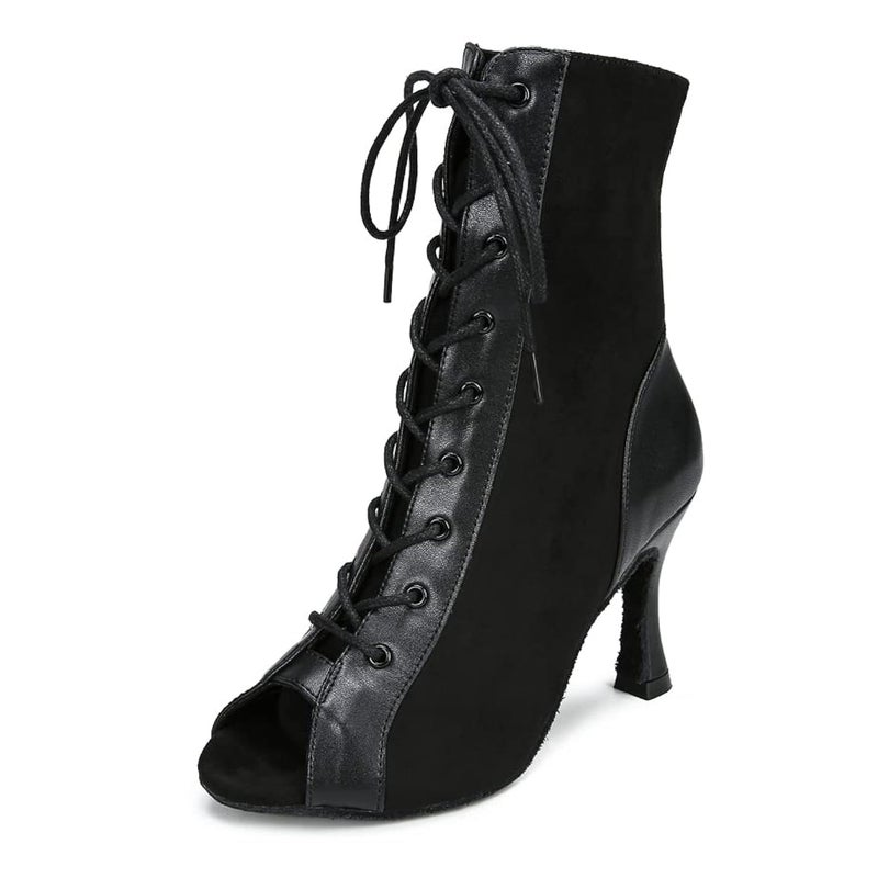 YYTing Women Suede Ballroom Dance Boots Latin Salsa Dress Shoes Practice Footwear 35inch Heels YT22985 Black - Image 2