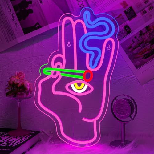 WLHOPE Evil Eye Hand Neon Sign for Wall Decor Pink Blue Led Lights Hamsa Light Signs USB Connectivity Eye Neon Light Signs for Bedroom Game Room Home Bar Pub Cafes Party Gift - Image 1