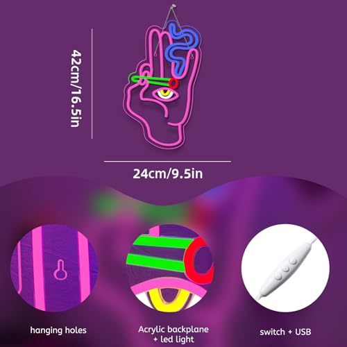 WLHOPE Evil Eye Hand Neon Sign for Wall Decor Pink Blue Led Lights Hamsa Light Signs USB Connectivity Eye Neon Light Signs for Bedroom Game Room Home Bar Pub Cafes Party Gift - Image 3