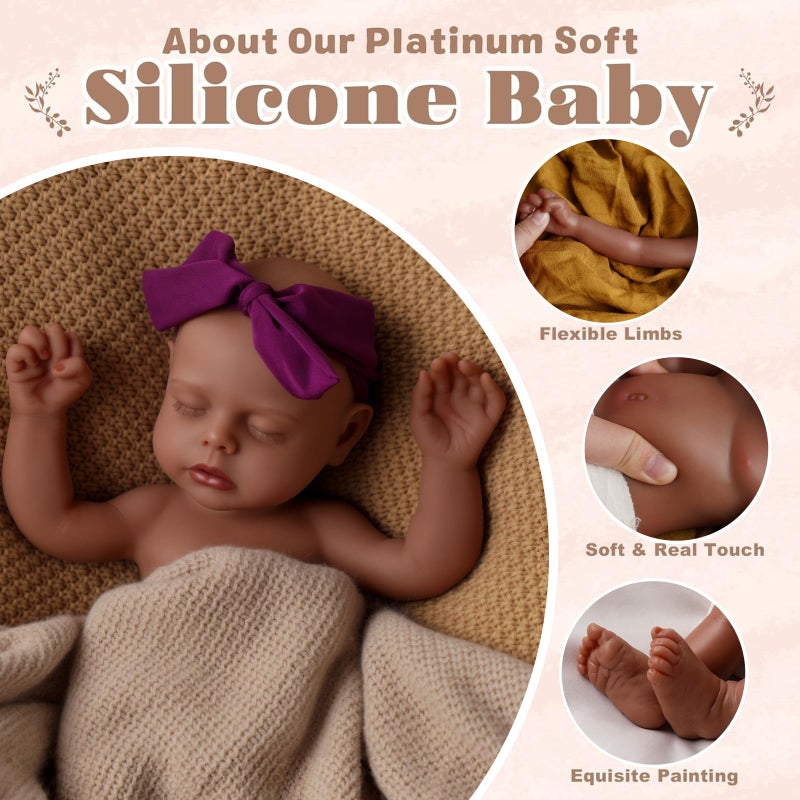 BABESIDE 16 inch Full Body Silicone Baby Dolls, Realistic African American Reborn Doll Black Girl, Bathable Anatomically Correct Newborn with Accessories for Kids Age 3+ & Collectors - Image 2