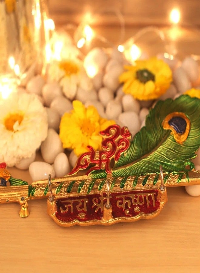 VIRTUAL Jai Shree Krishna Peacock Feather Key Holder – 165g Decorative Showpiece – 13.2 cm | Spiritual Wall Decor for Puja Mandir & Home | Home Decor Items & Religious Item - Image 3
