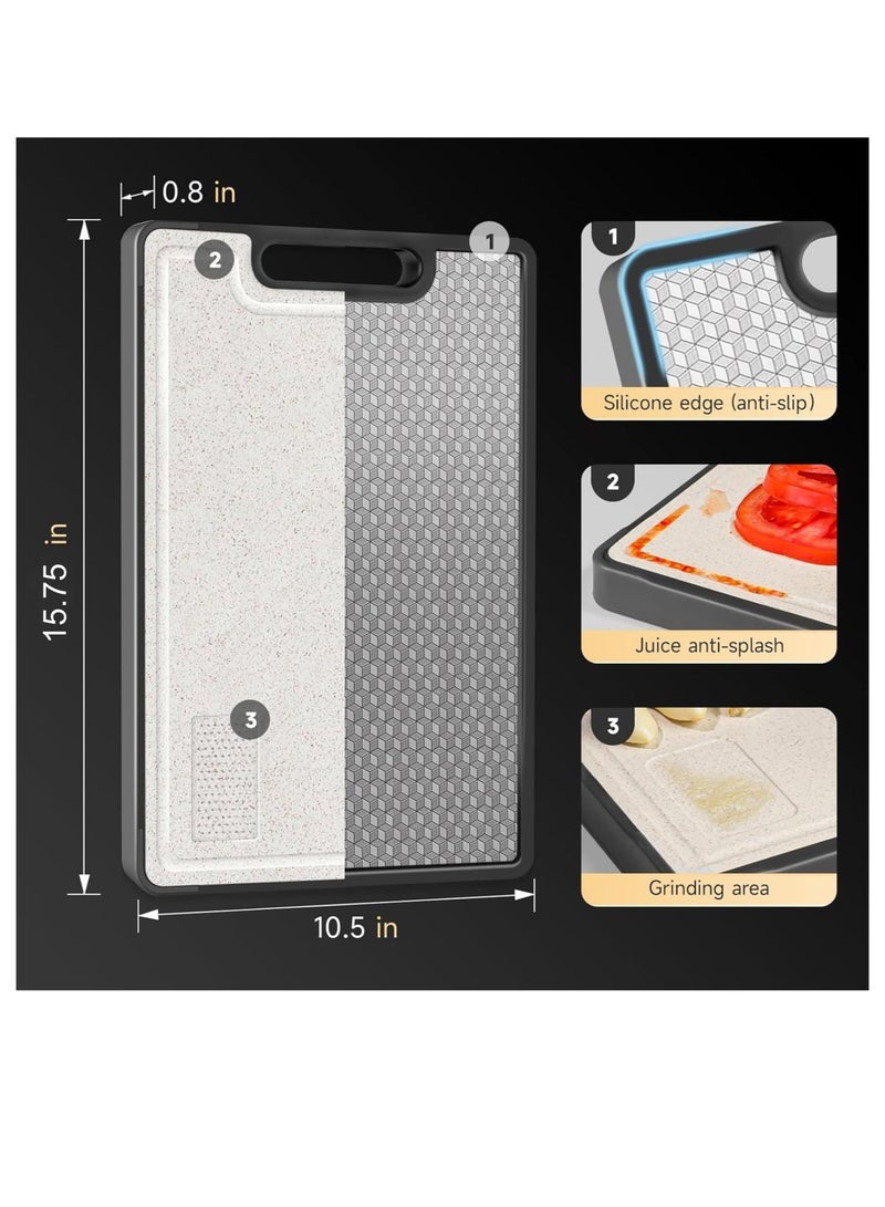 فيرست برو لوح تقطيع مزدوج الجوانب من قش القمح الطبيعي وPP وستانلس ستيل، لوح تقطيع مطبخ بدرجة آمنة للطعام لتقطيع اللحوم والخضروات والفواكه والعجين، مقاوم للخدش وسهل التنظيف - Image 5