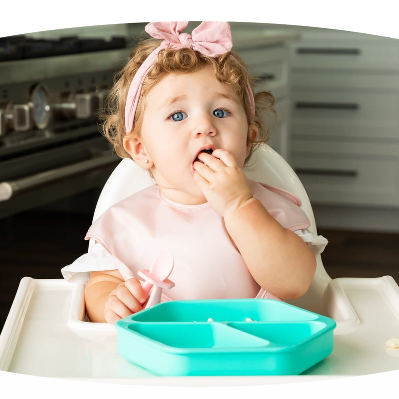 Tiny Twinkle Silicone Suction Baby Plate, Suction Grip Divided Dish for First Foods and Self-Feeding Toddlers, Baby Led Weaning Supplies for Independent Eating (Mint Plate with Lid) - Image 4