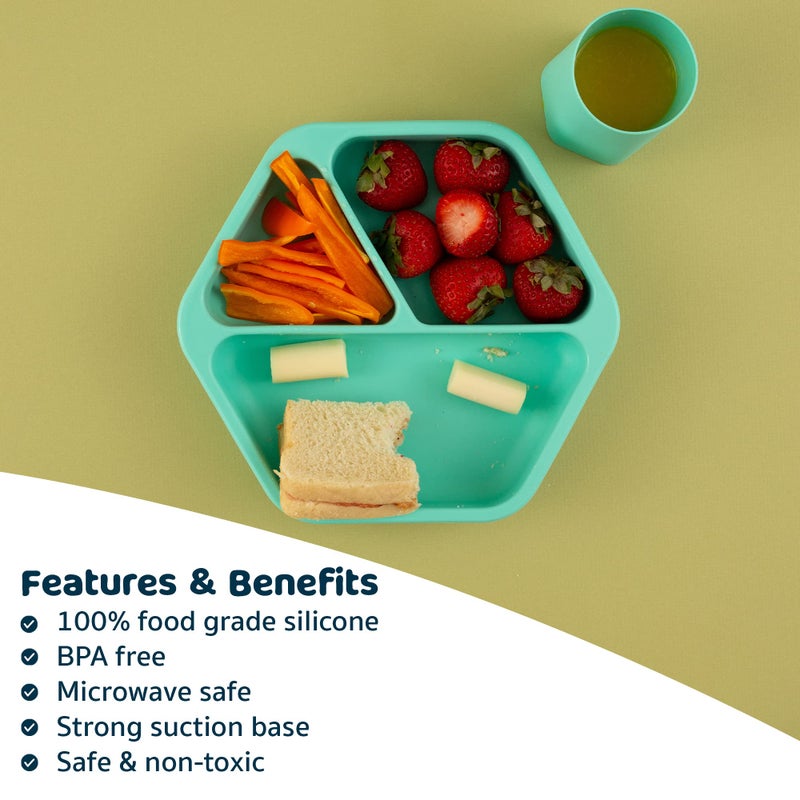 Tiny Twinkle Silicone Suction Baby Plate, Suction Grip Divided Dish for First Foods and Self-Feeding Toddlers, Baby Led Weaning Supplies for Independent Eating (Mint Plate with Lid) - Image 5