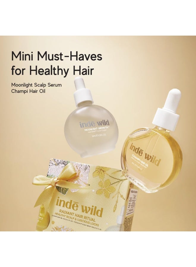 indē wild Radiant Hair Ritual Giftbox | Champi Hair Oil mini + Moonlight Growth Hair Serum Mini | Hair Fall, Boost Density, Soothe the Scalp, Strengthen Hair, Deeply Condition | Travel Size Minis - Image 3